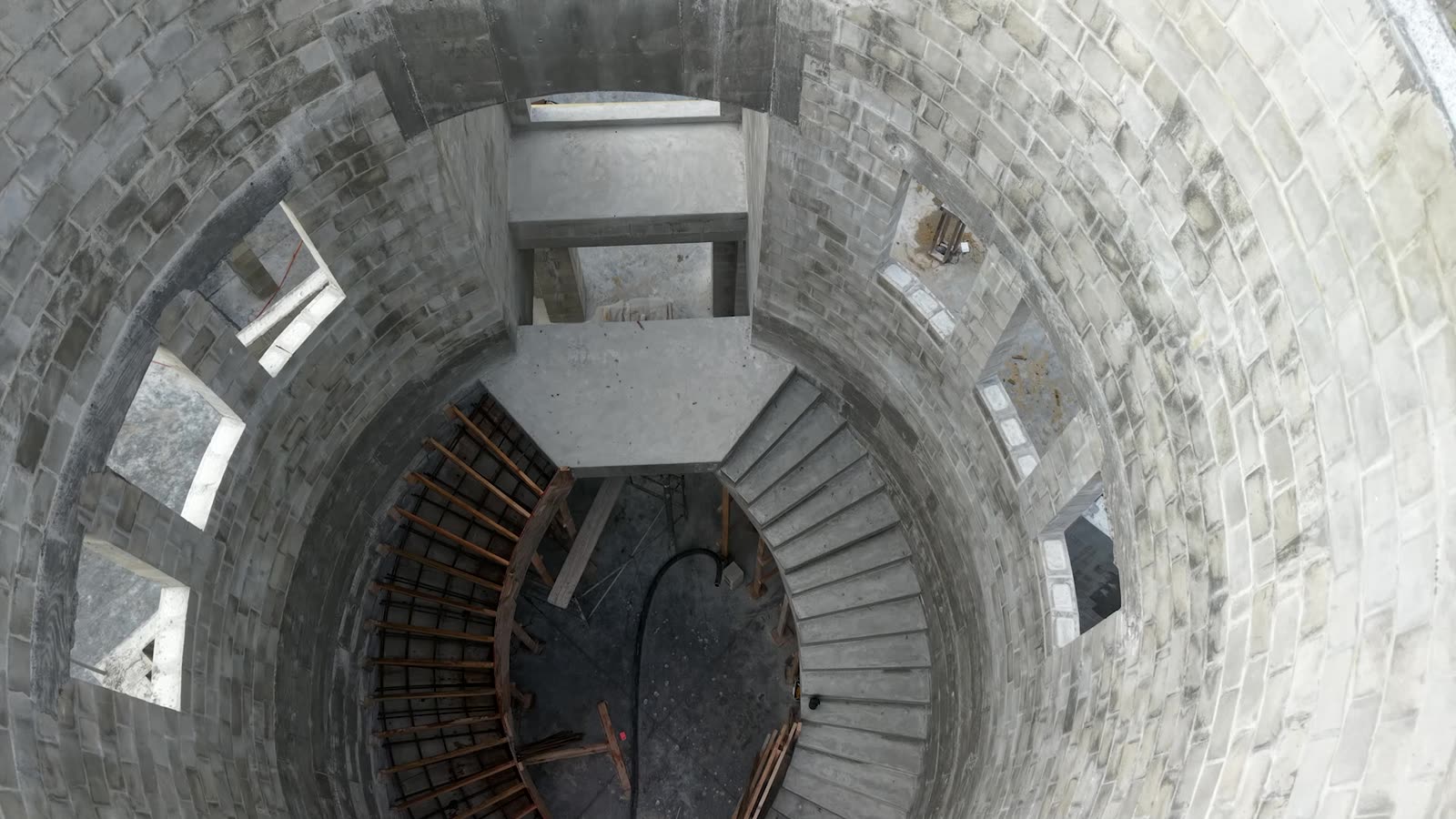 Looking down into the turret stairwell from above